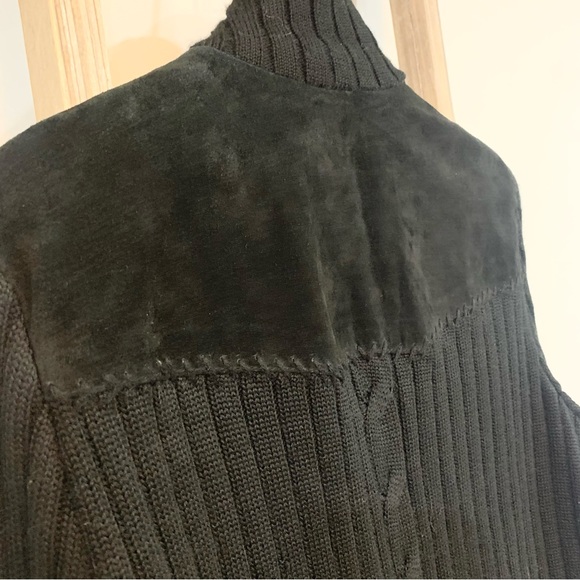 Coldwater Creek Black Suede Leather Sweater Cable Knit Zip Up Jacket Size L - Picture 9 of 13